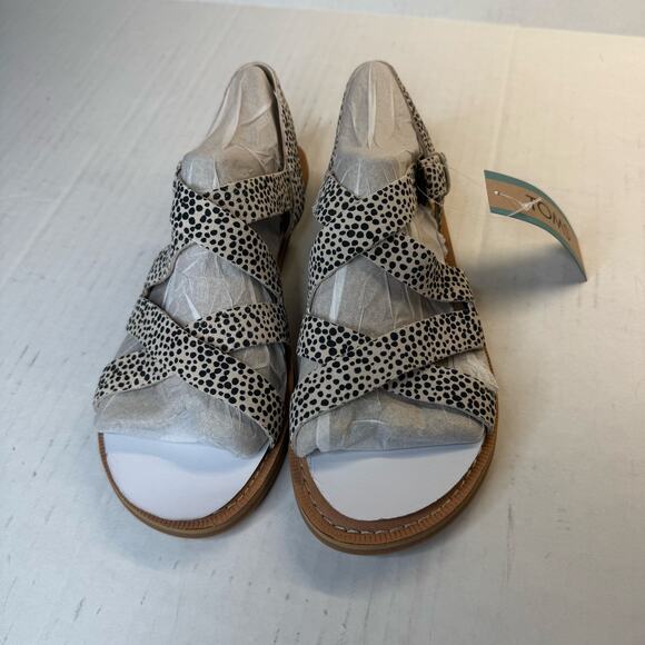 TOMS Sicily Crisscross Sandals Macadamia Mini Cheetah Suede NWOB Size 6 - Picture 4 of 9